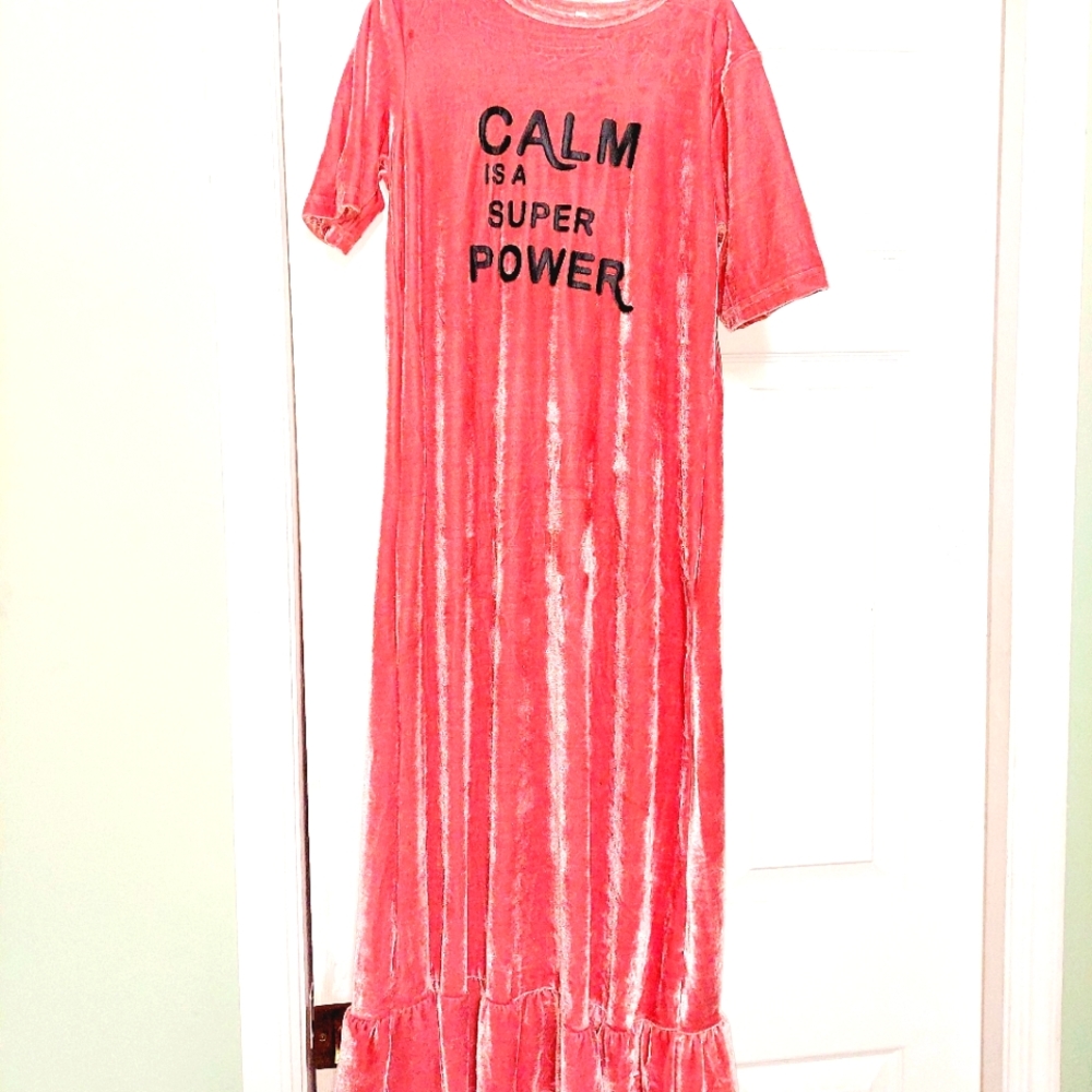 Girl's "Calm is my Superpower" Soft Velour Dress